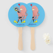 Éventail Drôle pieuvre embrasse plongeur dessin animé humou (Devant et derrière)