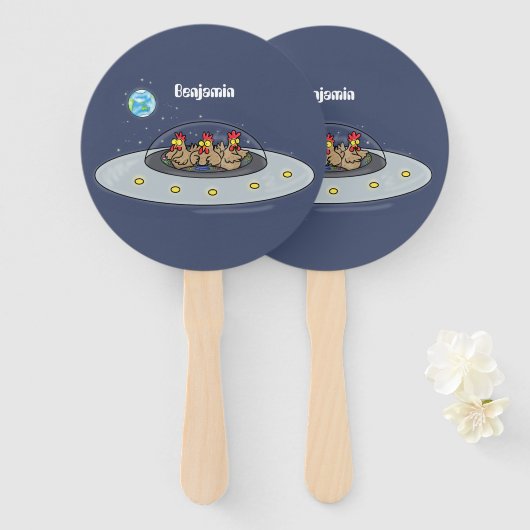 Éventail Drôle poule dans l'espace dessin animé (Devant et derrière)