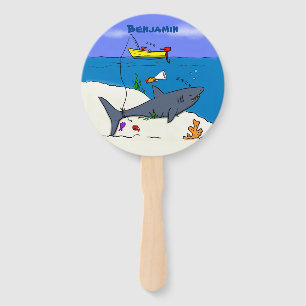 Éventail Drôle requin couché et dessin animé de pêche