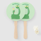 Éventail Drôle serpent vert avec caricature maraca (Devant et derrière)