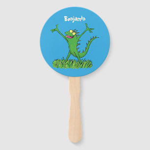 Éventail Drôle vert souriant animé lézard d'iguane