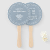 Éventail Dusty Blue avec mandala blanc Programme de mariage (Devant et derrière)