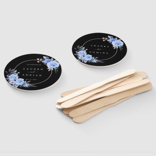 Éventail Dusty Blue & Black Floral Mariage Merci (Non-assemblé)