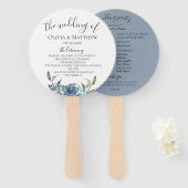 Éventail Dusty Blue Botanical Wedding Programme (Devant et derrière)