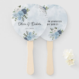 Éventail Dusty Blue Chic Aquarelle Rustic Florals Mariage