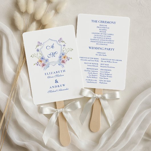 Éventail Dusty Blue Crest Floral Wedding