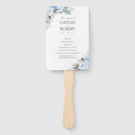 Éventail Dusty Blue Elegant Floral Wedding Programme (Devant)