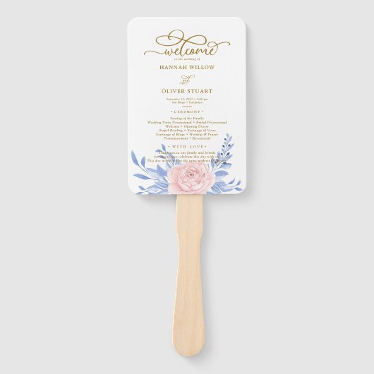 Éventail Dusty Blue Élégant Rose Floral programmes de maria (Devant)