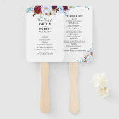 Éventail Dusty Blue et Bourgogne Floral Wedding Programme (Devant et derrière)