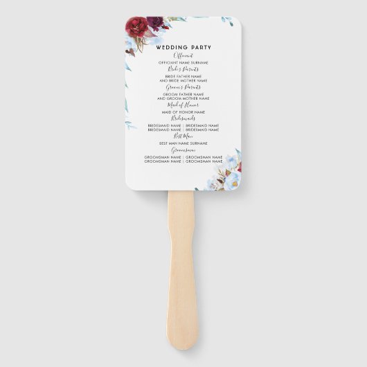 Éventail Dusty Blue et Bourgogne Floral Wedding Programme (Dos)