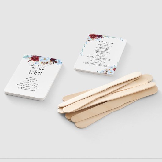 Éventail Dusty Blue et Bourgogne Floral Wedding Programme (Non-assemblé)