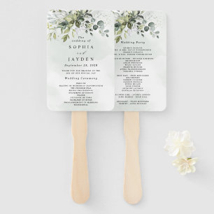 Éventail Dusty Blue Eucalyptus Green Programmes de mariage