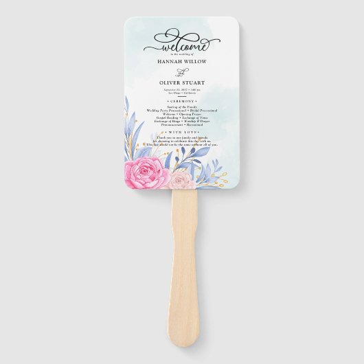 Éventail Dusty Blue Eucalyptus Rose Floral Wedding Programm (Devant)