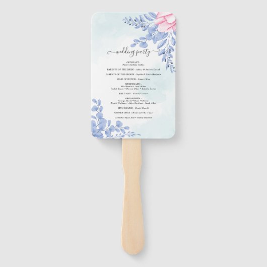 Éventail Dusty Blue Eucalyptus Rose Floral Wedding Programm (Dos)