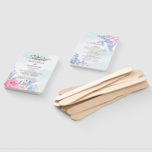 Éventail Dusty Blue Eucalyptus Rose Floral Wedding Programm (Non-assemblé)