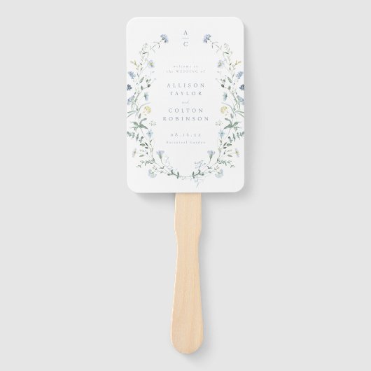Éventail Dusty Blue Fleur sauvage Rustic Boho Wedding Progr (Devant)