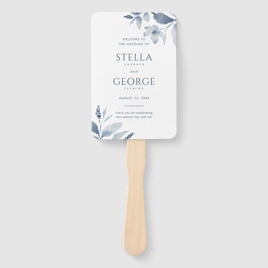Éventail Dusty Blue Floral Aquarelle Programme de mariage V (Devant)