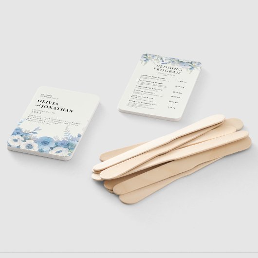 Éventail Dusty Blue Floral Élégant programme de mariage (Non-assemblé)