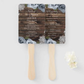 Éventail Dusty Blue Floral Rose Rustique Mariage en dentell (Devant et derrière)