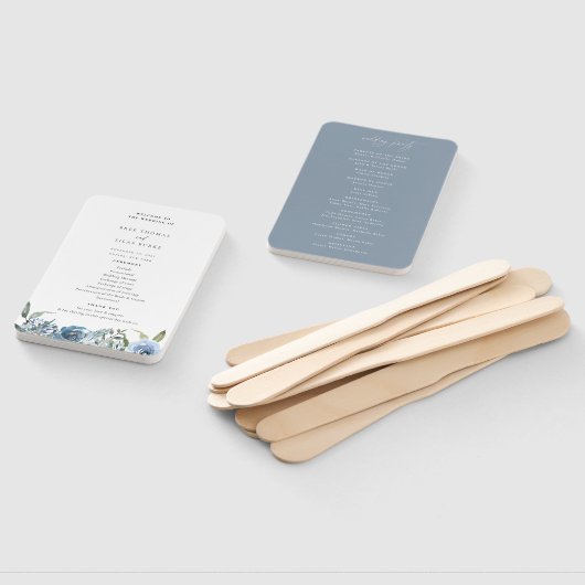 Éventail Dusty Blue Floral Wedding Programme Ventilateur à  (Non-assemblé)