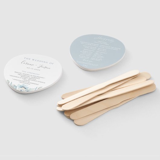 Éventail Dusty Blue Floral Wedding Programme Ventilateurs à (Non-assemblé)