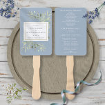 Éventail Dusty Blue Greenery Programme de mariage Ventilate<br><div class="desc">Featuring delicate watercolor greenery leaves on a dusty blue background,  this chic botanical wedding program can be personalized with your special wedding day information. Designed by Thisisnotme</div>