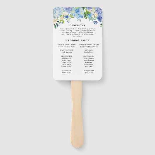 Éventail Dusty Blue Hydrangea Floral Wedal Programme Fans (Dos)