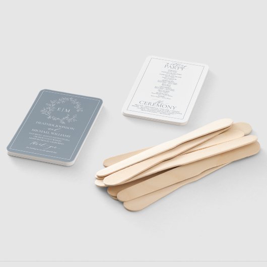 Éventail Dusty Blue Leafy Crest Monogramme Programme de mar (Non-assemblé)