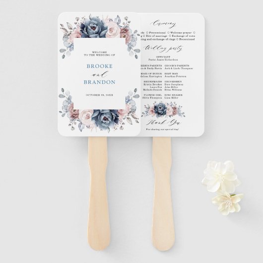 Éventail Dusty Blue Mauve Rose Pink Slate Wedding Programme (Devant et derrière)