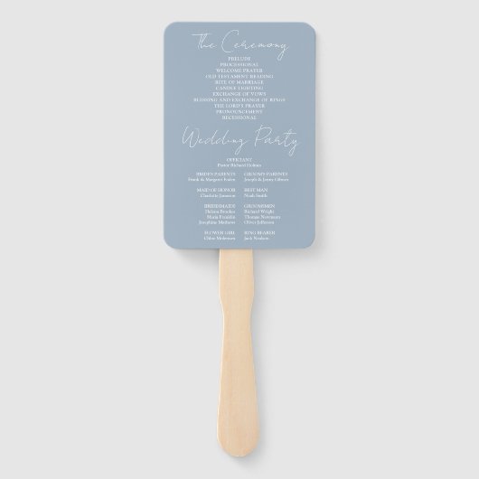 Éventail Dusty Blue Minimalist Script Wedding Programme (Dos)