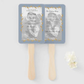 Éventail Dusty Blue Modern Photo Gold Leaf Wedding Programm (Devant et derrière)