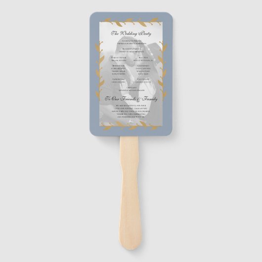 Éventail Dusty Blue Modern Photo Gold Leaf Wedding Programm (Dos)
