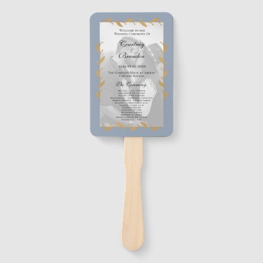 Éventail Dusty Blue Modern Photo Gold Leaf Wedding Programm (Devant)