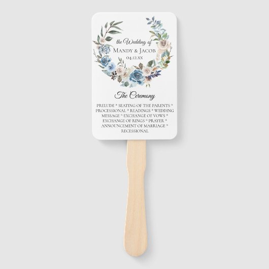 Éventail Dusty Blue Neutral Floral Wedding Programme Fans (Devant)