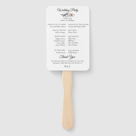 Éventail Dusty Blue Neutral Floral Wedding Programme Fans (Dos)
