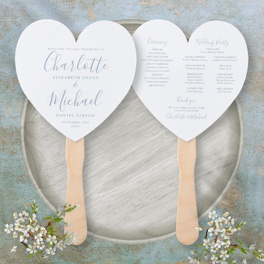 Éventail Dusty Blue Script Programme de mariage Coeur