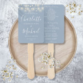 Éventail Dusty Blue String Lights Script Wedding Programme