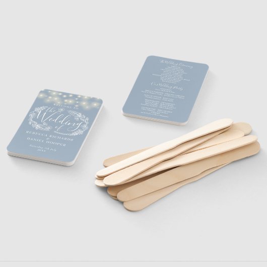 Éventail Dusty Blue String programme de mariage (Non-assemblé)