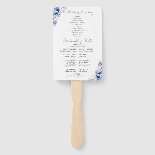 Éventail Dusty Blue Transparent Floral Wedding Programme (Dos)