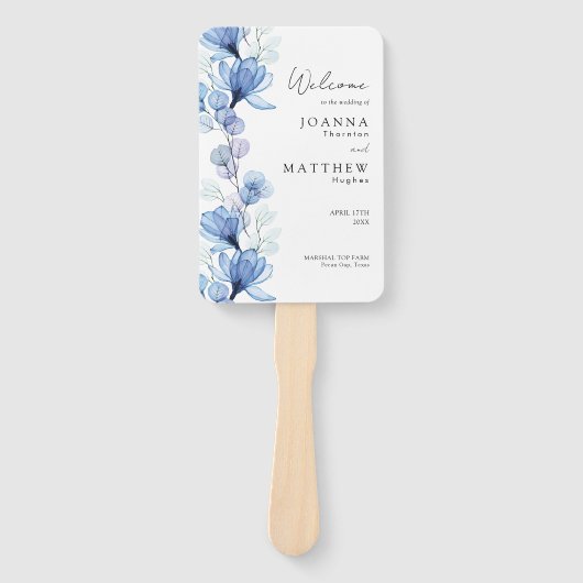 Éventail Dusty Blue Transparent Floral Wedding Programme (Devant)