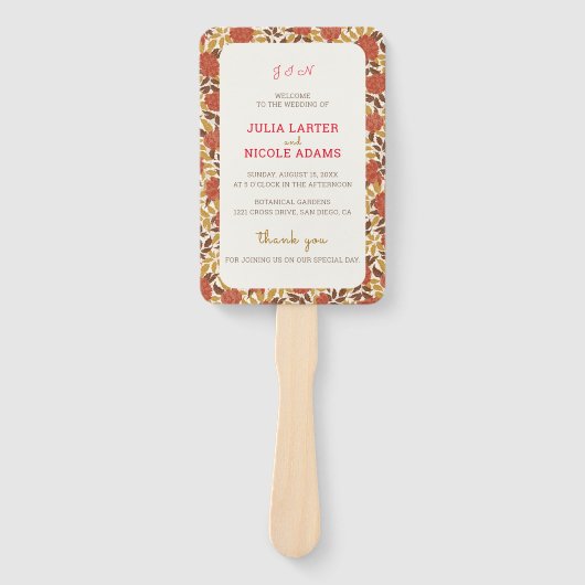 Éventail Dusty Brunt Orange Peony Flowers Mariage de automn (Devant)