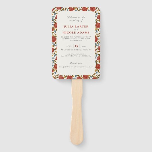 Éventail Dusty Elegant Golden Red Rose Mariage (Devant)