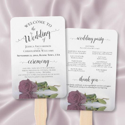 Éventail Dusty Mauve Rose Rose Élégant programme de mariage