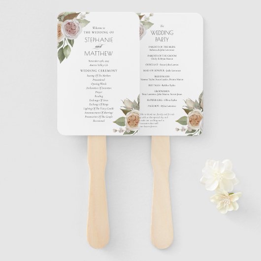 Éventail Dusty Peach Rose Floral Wedding Programme (Devant et derrière)