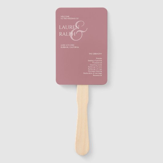 Éventail Dusty Pink Ivory Monogram Programme de mariage de  (Devant)