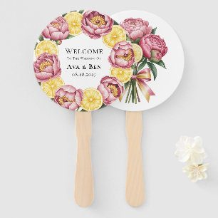 Éventail Dusty Pink Peonies et Lemon Mariage Bienvenue