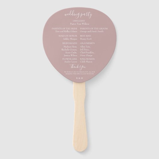 Éventail Dusty Rose Botanical Branch Programme de mariage M (Dos)