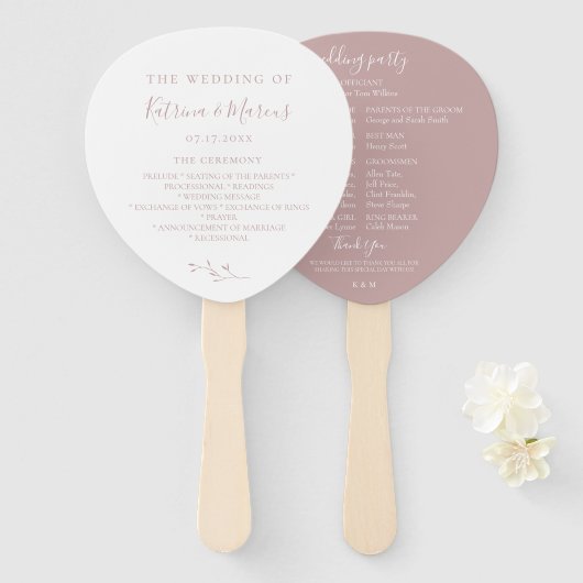 Éventail Dusty Rose Botanical Branch Wedding Program (Devant et derrière)