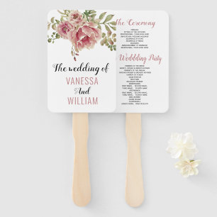 Éventail Dusty rose fleurs typographie programme de mariage