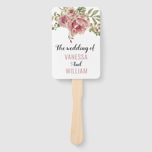 Éventail Dusty rose fleurs typographie programme de mariage (Devant)